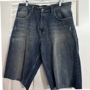 Southpole Denim Shorts Mens 34 Blue  Baggy Raw Hem Y2K Streetwear